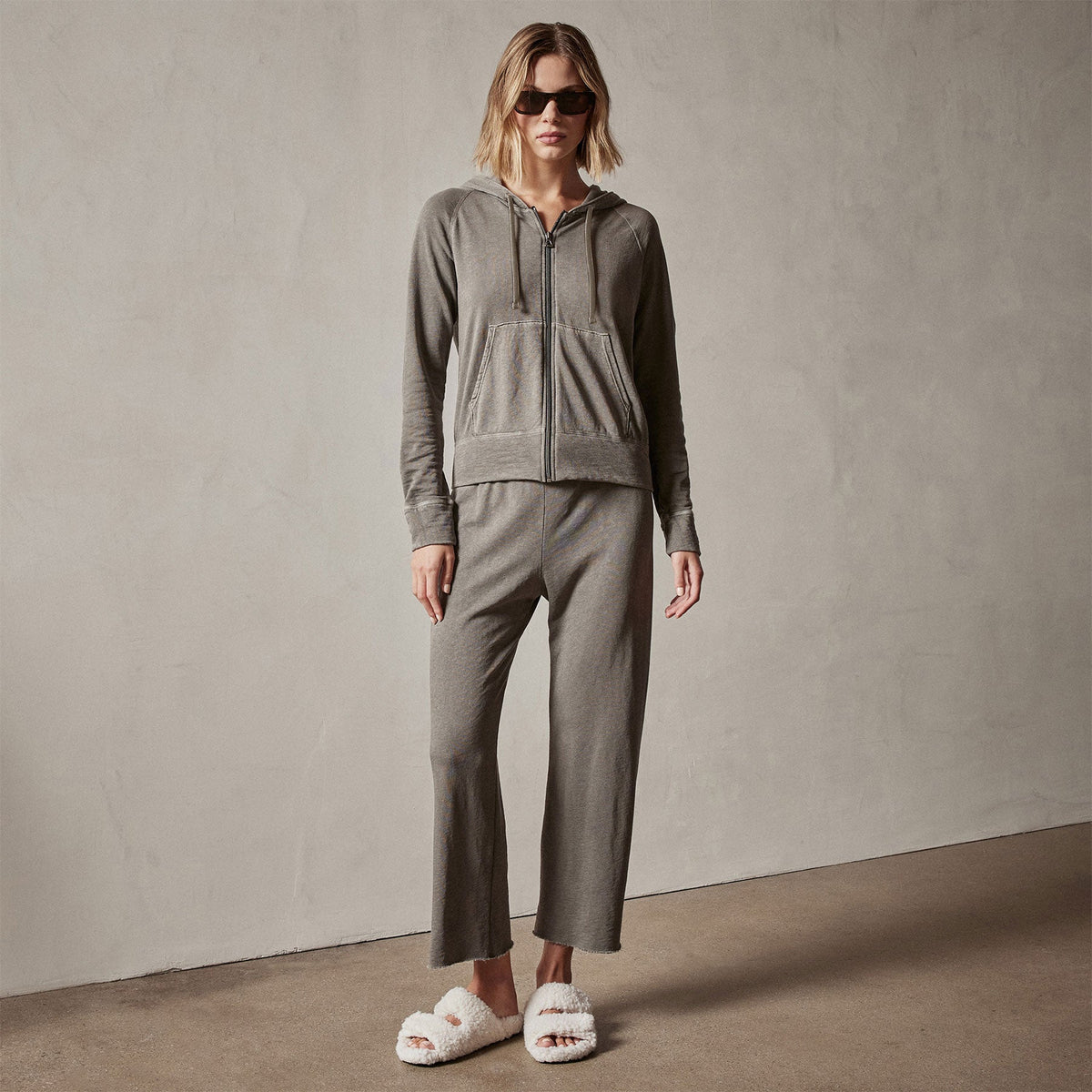 Vintage French Terry Zip Up Hoodie in Burro Pigment | James Perse Los Angeles
