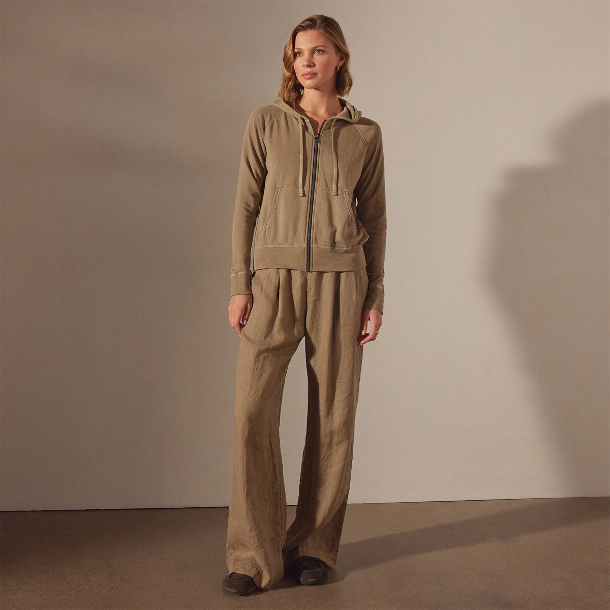 Vintage French Terry Zip Up Hoodie in Cashew Pigment | James Perse Los Angeles