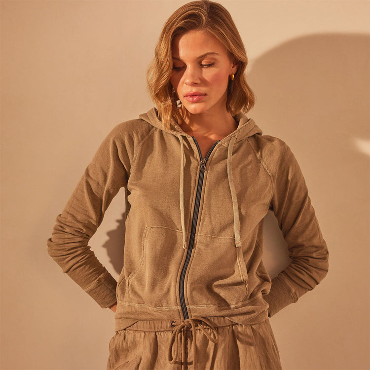 Vintage French Terry Zip Up Hoodie in Cashew Pigment | James Perse Los Angeles