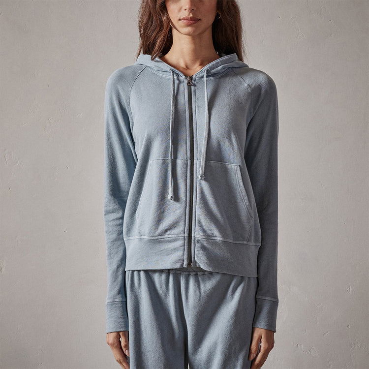 Vintage French Terry Zip Up Hoodie in Ocean Mist Pigment | James Perse Los Angeles