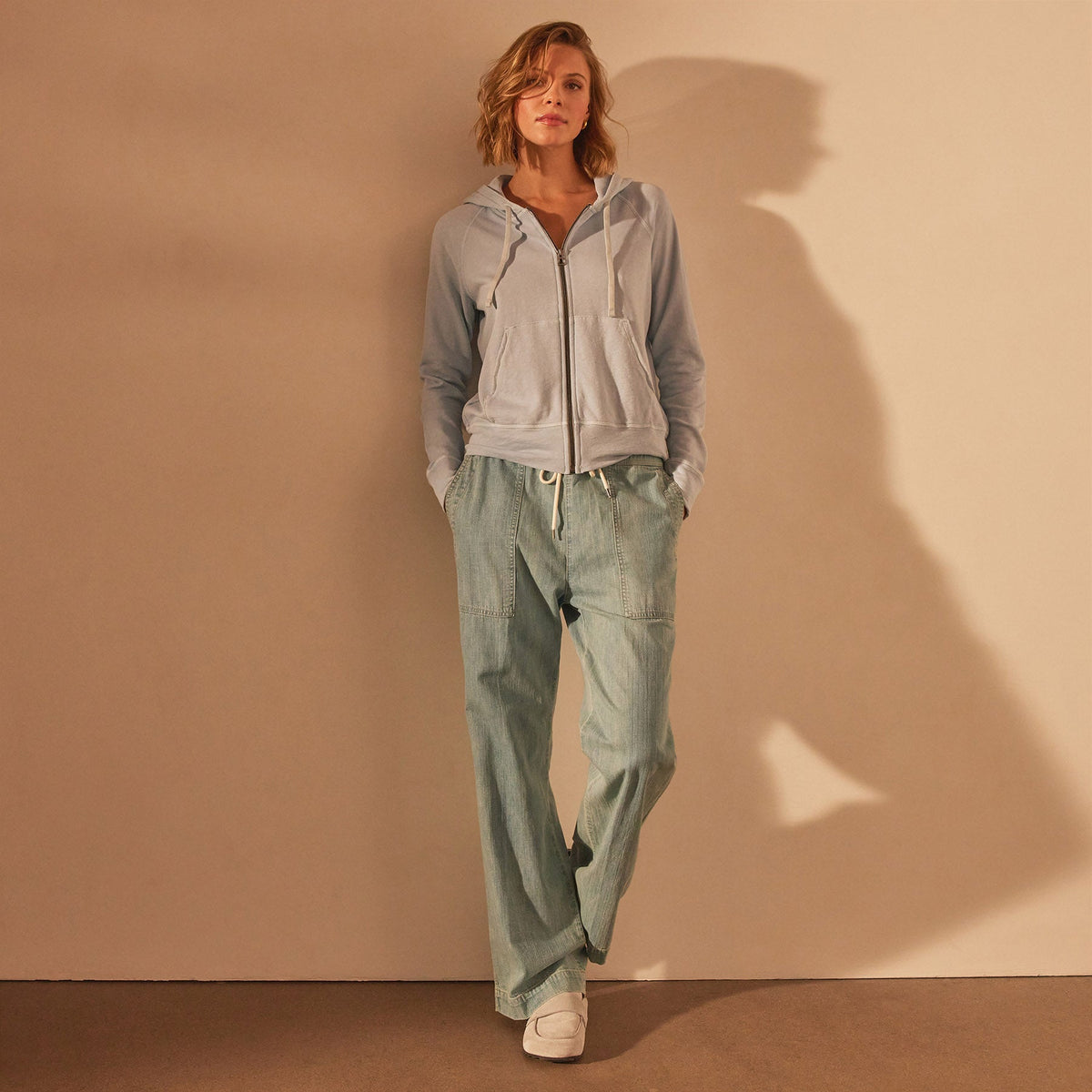 Vintage French Terry Zip Up Hoodie in Open Sky Pigment | James Perse Los Angeles