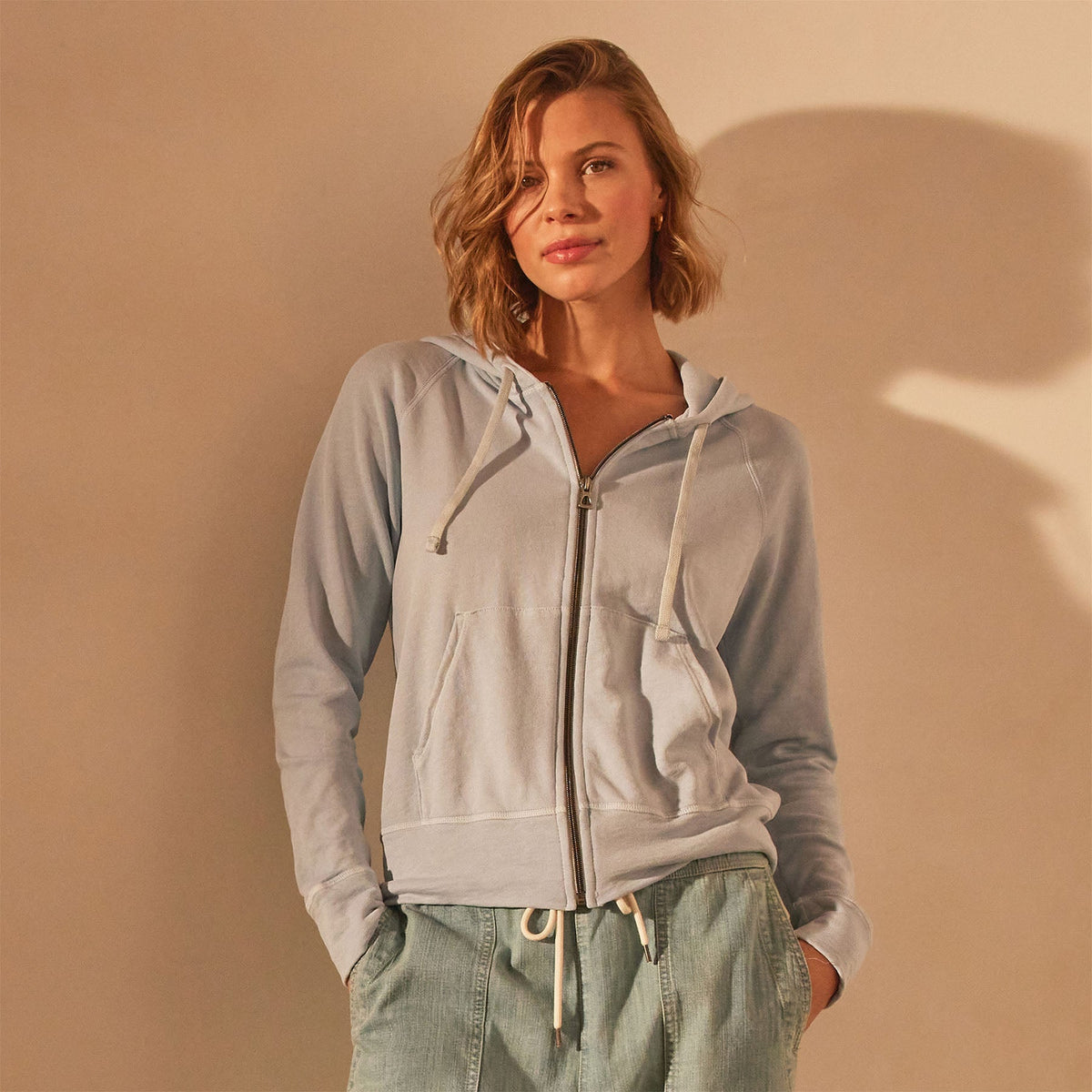 Vintage French Terry Zip Up Hoodie in Open Sky Pigment | James Perse Los Angeles