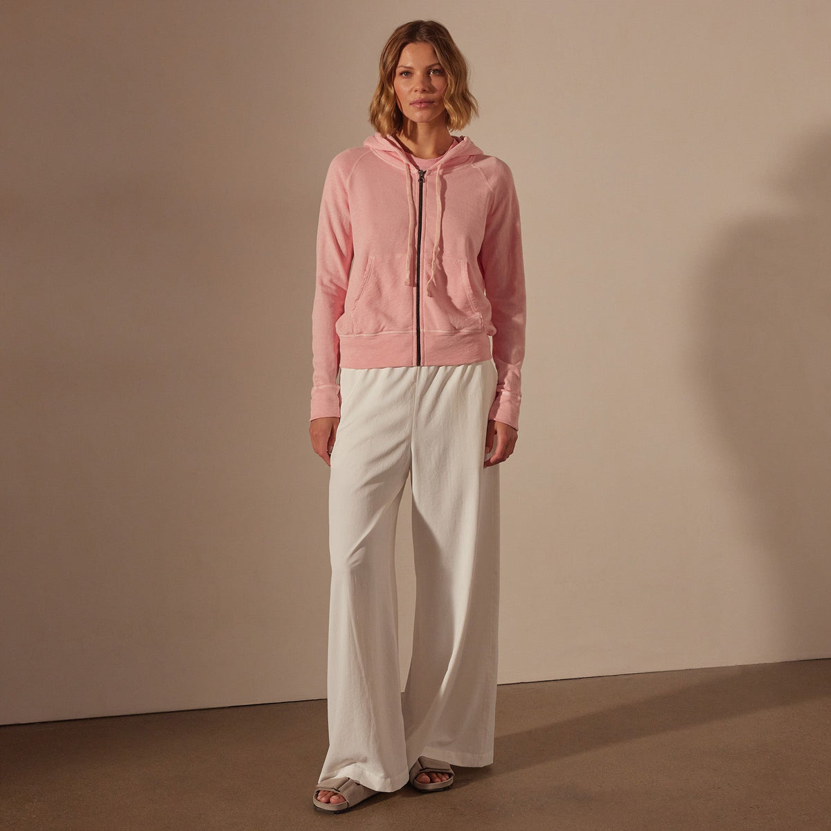 Vintage French Terry Zip Up Hoodie in Peony Pigment | James Perse Los Angeles