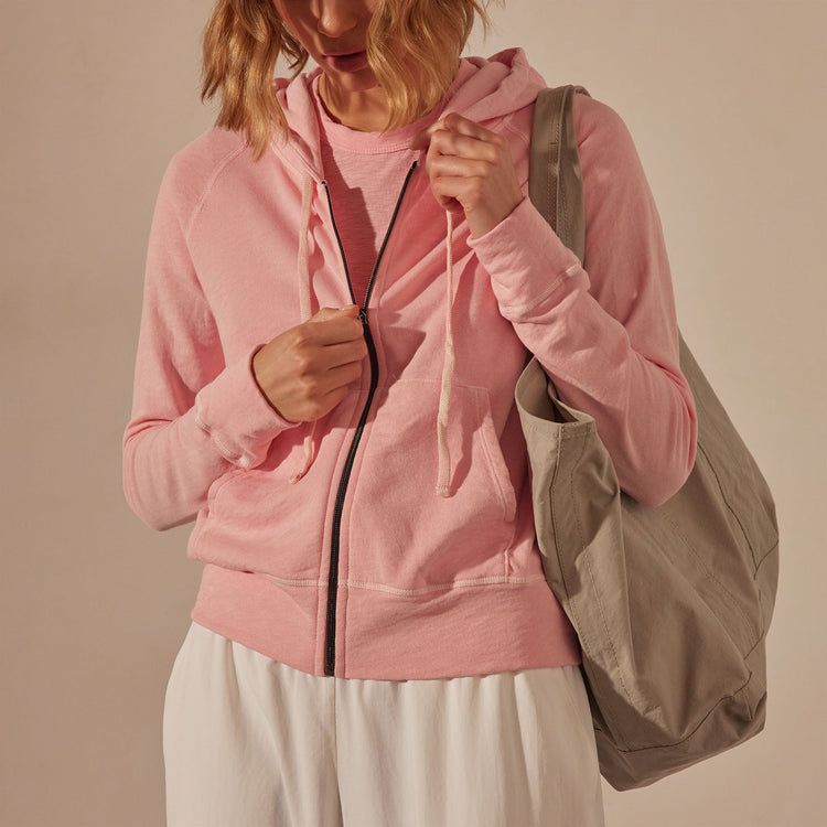 Vintage French Terry Zip Up Hoodie in Peony Pigment | James Perse Los Angeles