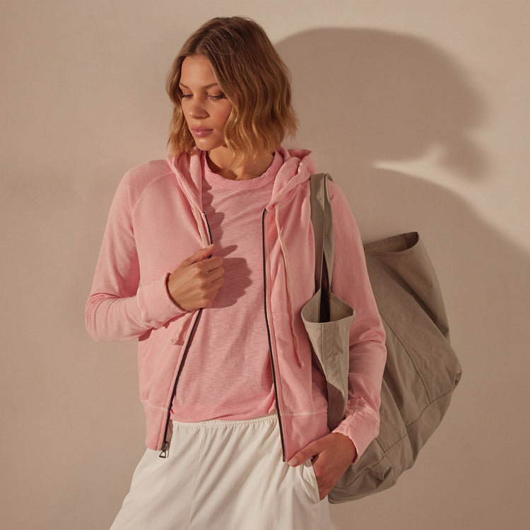Vintage French Terry Zip Up Hoodie in Peony Pigment | James Perse Los Angeles