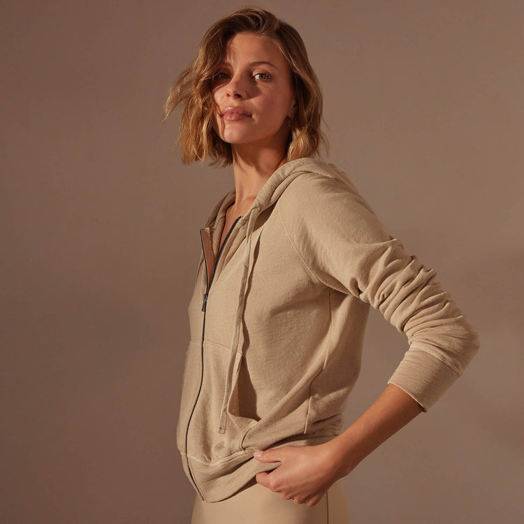 Vintage French Terry Zip Up Hoodie in Sand Dune Pigment | James Perse Los Angeles