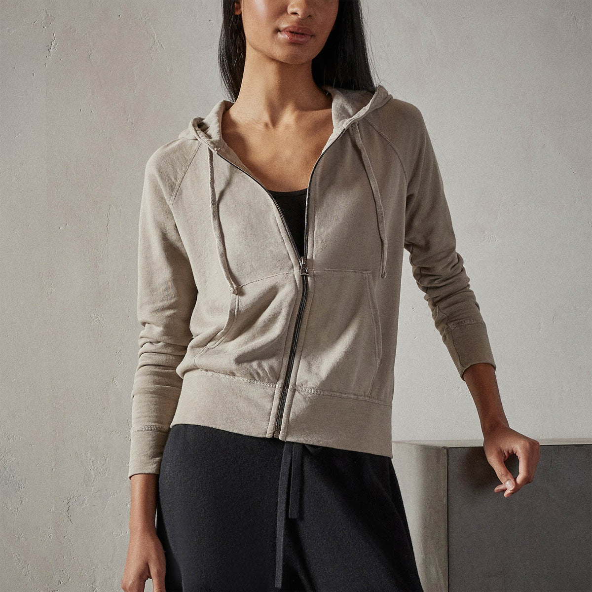 Vintage French Terry Zip Up Hoodie in String Pigment | James Perse Los Angeles