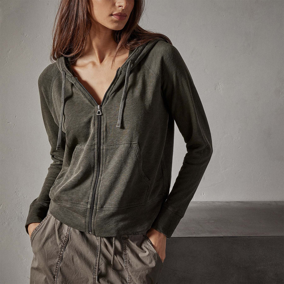 Vintage French Terry Zip Up Hoodie in Tent Pigment | James Perse Los Angeles