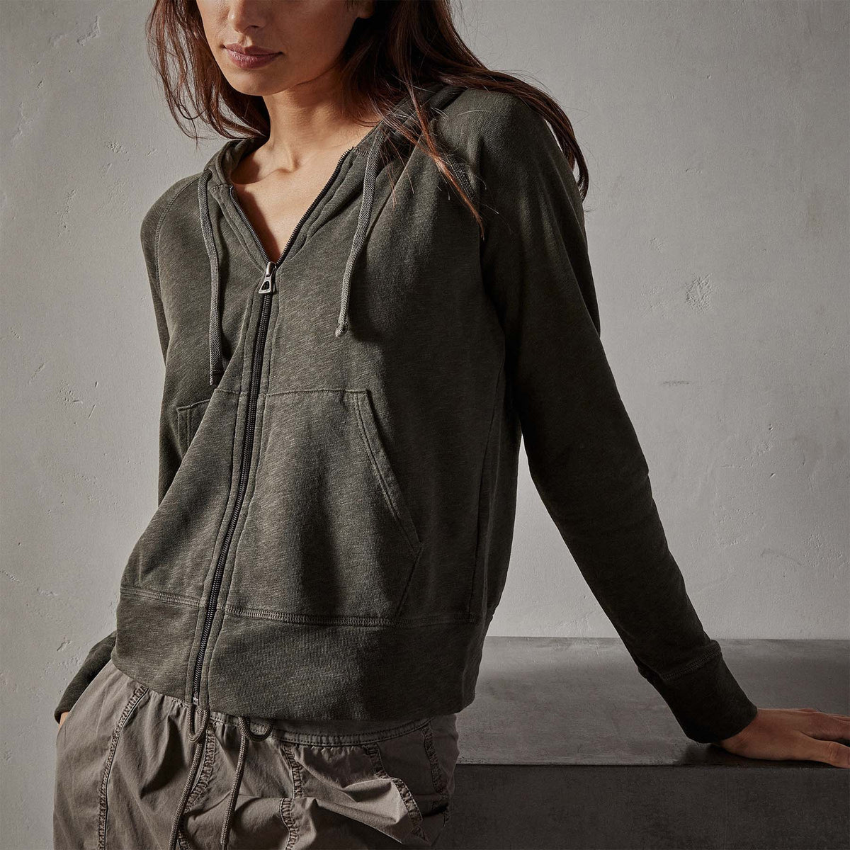Vintage French Terry Zip Up Hoodie in Tent Pigment | James Perse Los Angeles