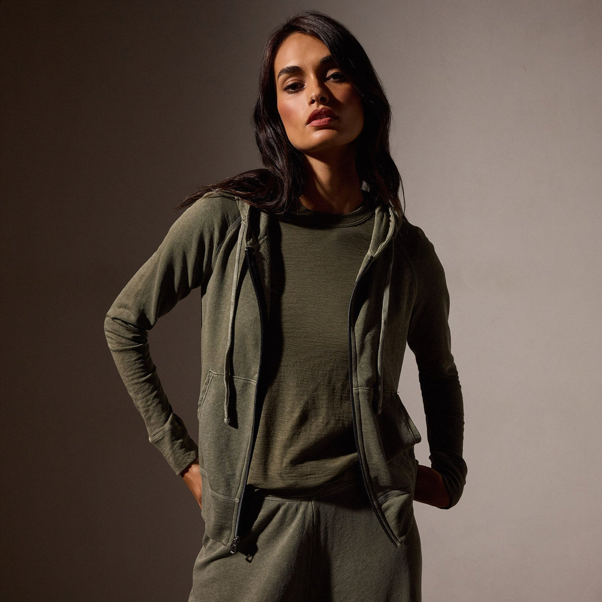 Vintage French Terry Zip Up Hoodie in Trooper Pigment | James Perse Los Angeles