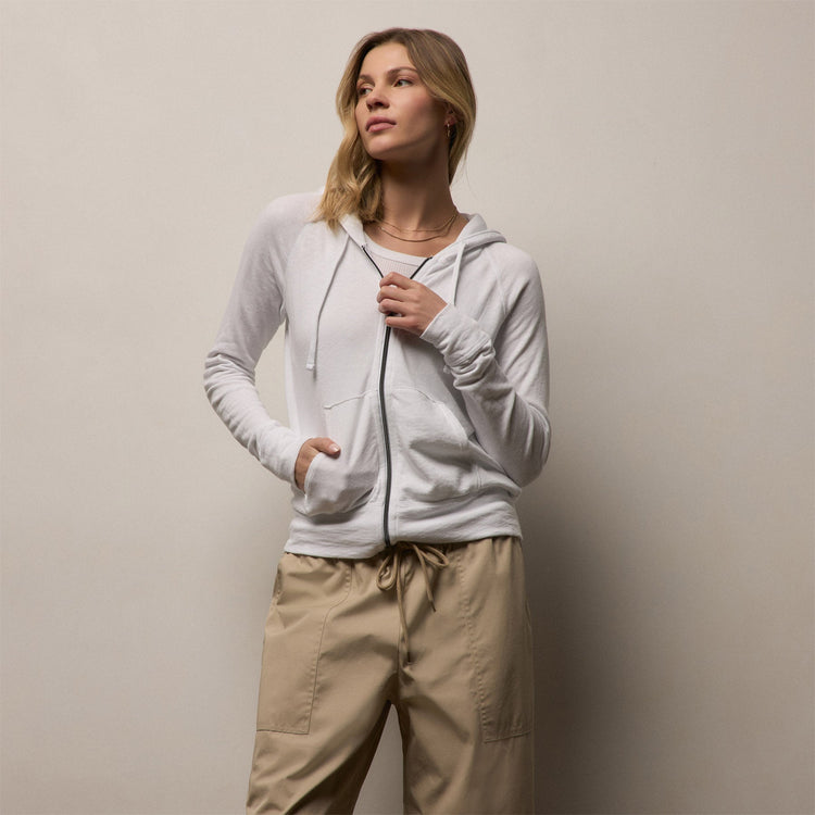 Vintage French Terry Zip Up Hoodie - White