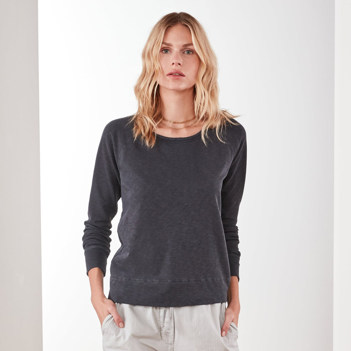 Vintage French Terry Sweatshirt in Asphalt Pigment | James Perse Los Angeles