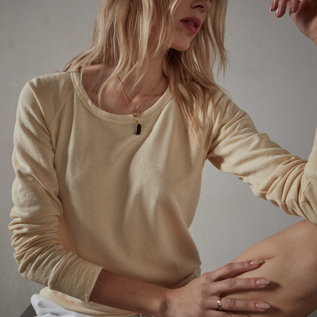 Vintage French Terry Sweatshirt - Gesso Pigment | James Perse Los Angeles