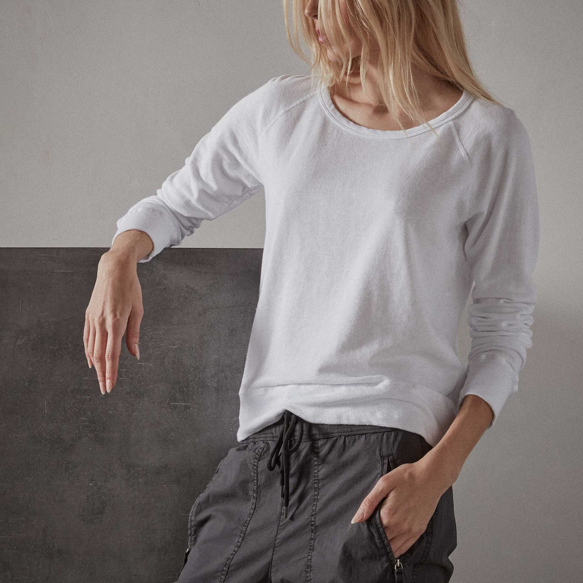Vintage French Terry Sweatshirt - White | James Perse Los Angeles