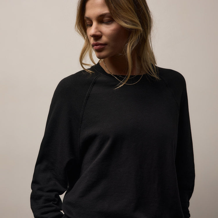 Vintage French Terry Relaxed Sweatshirt in Black | James Perse Los Angeles