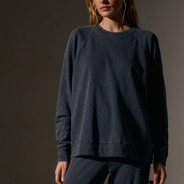 Vintage French Terry Relaxed Sweatshirt  in Blue Noir Pigment | James Perse Los Angeles