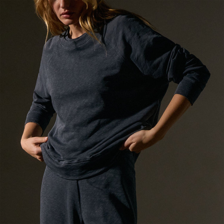Vintage French Terry Relaxed Sweatshirt  in Blue Noir Pigment | James Perse Los Angeles