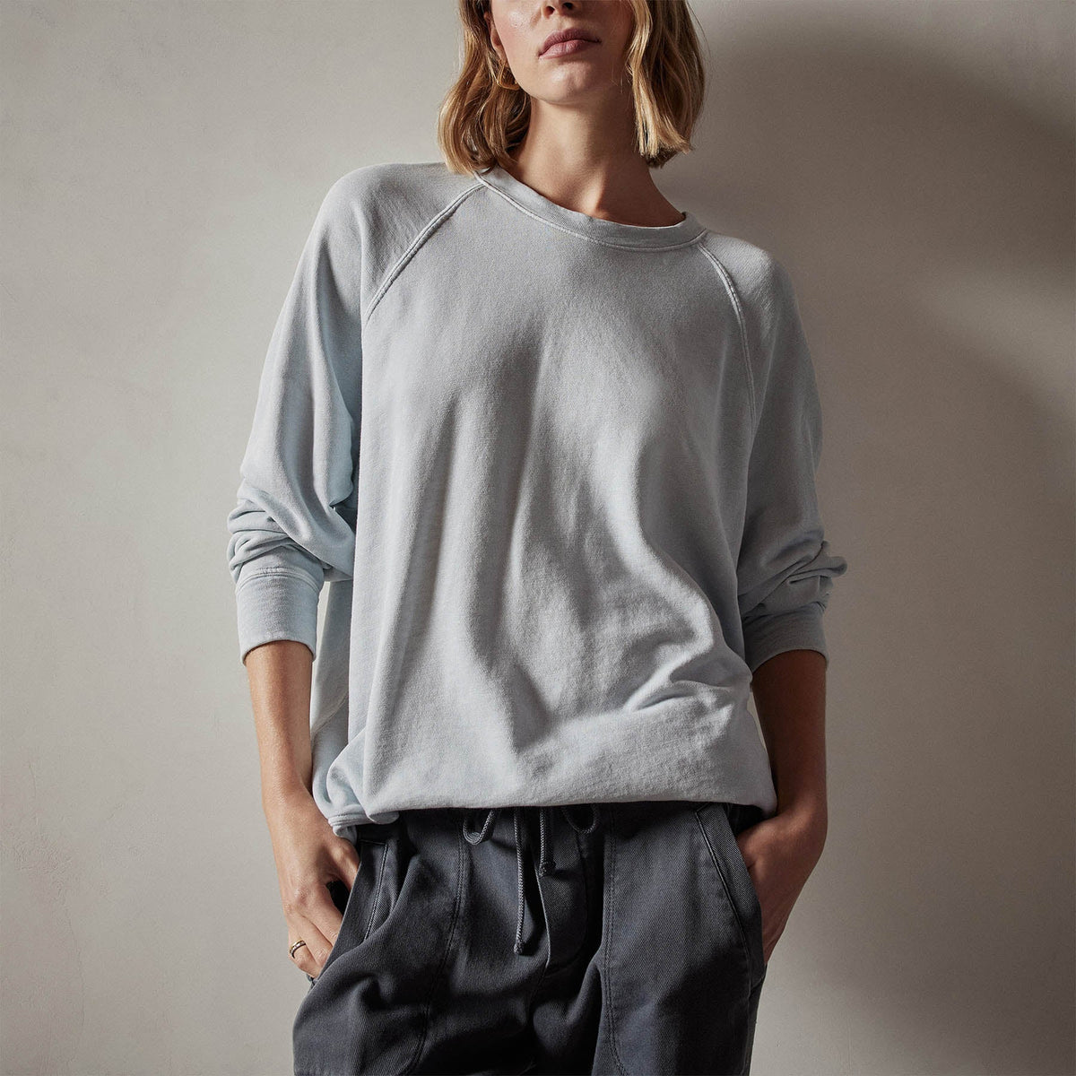 Vintage French Terry Relaxed Sweatshirt in Baby Blue Pigment | James Perse Los Angeles