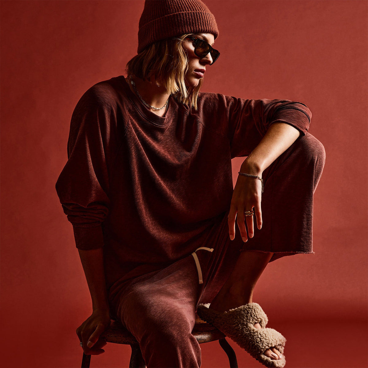 Vintage French Terry Relaxed Sweatshirt in Goji Pigment | James Perse Los Angeles