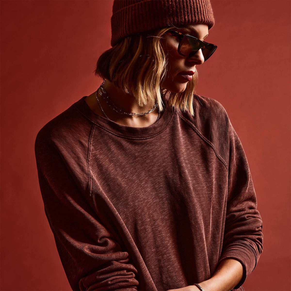 Vintage French Terry Relaxed Sweatshirt in Goji Pigment | James Perse Los Angeles