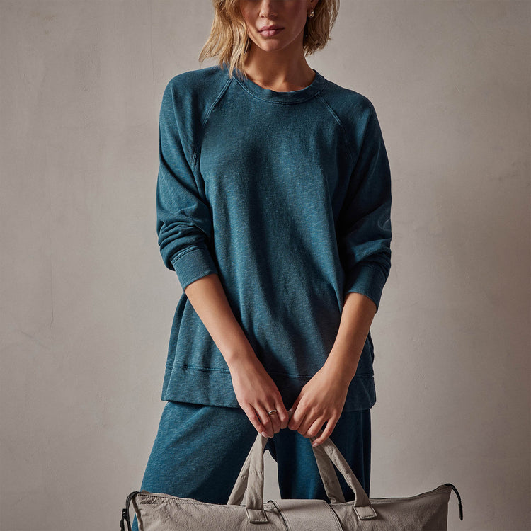 Vintage French Terry Relaxed Sweatshirt in Teal Pigment | James Perse Los Angeles