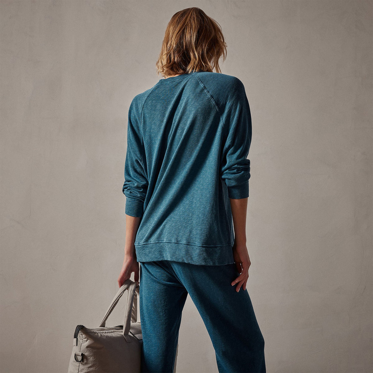 Vintage French Terry Relaxed Sweatshirt in Teal Pigment | James Perse Los Angeles