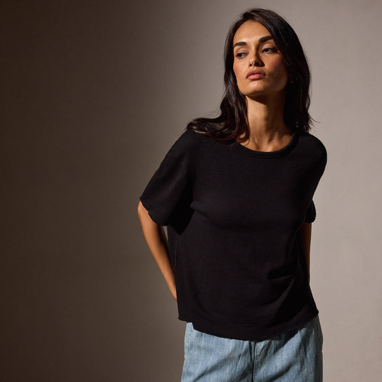 French Terry  Boxy Short Sleeve Tee in Black | James Perse Los Angeles