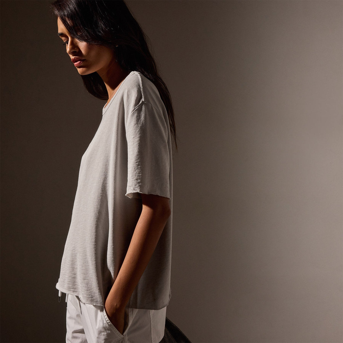 French Terry  Boxy Short Sleeve Tee in Salt Pigment | James Perse Los Angeles
