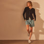 Stretch Linen Ribbed Cardigan in Black | James Perse Los Angeles