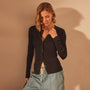 Stretch Linen Ribbed Cardigan in Black | James Perse Los Angeles