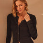 Stretch Linen Ribbed Cardigan in Black | James Perse Los Angeles