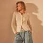 Stretch Linen Ribbed Cardigan in Canvas | James Perse Los Angeles