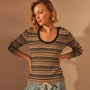 Stretch Linen Ribbed VinNeck in Black Stripe | James Perse Los Angeles
