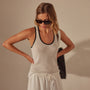 Stretch Linen Ribbed Tank in White/Black | James Perse Los Angeles