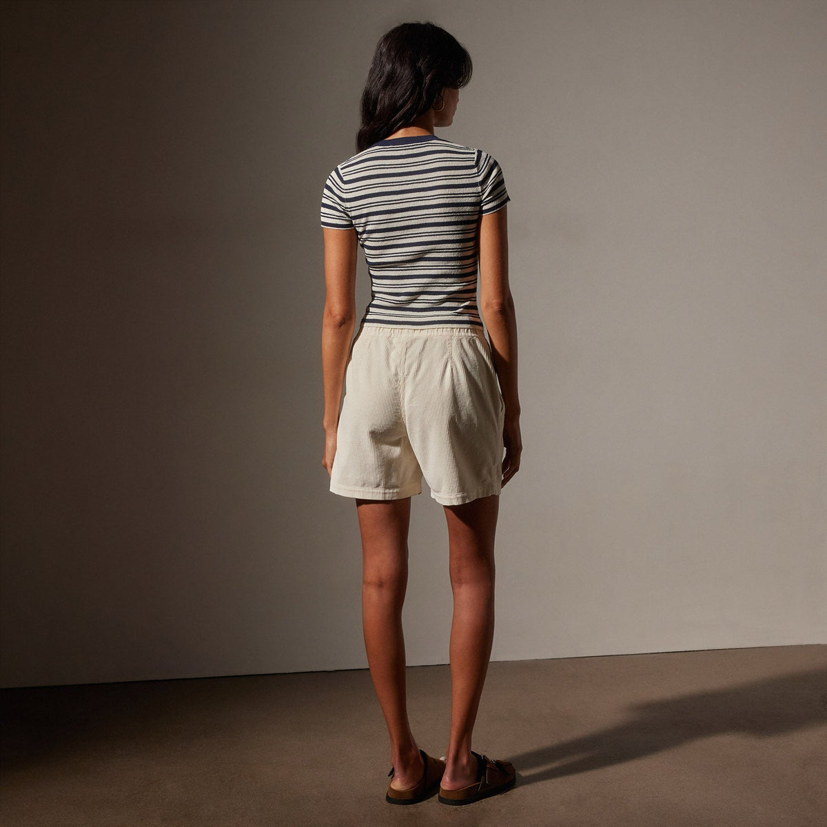 Stretch Linen Ribbed Tee in Canvas/Navy Stripe | James Perse Los Angeles