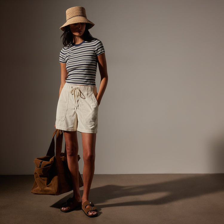 Stretch Linen Ribbed Tee in Canvas/Navy Stripe | James Perse Los Angeles