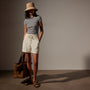 Stretch Linen Ribbed Tee in Canvas/Navy Stripe | James Perse Los Angeles