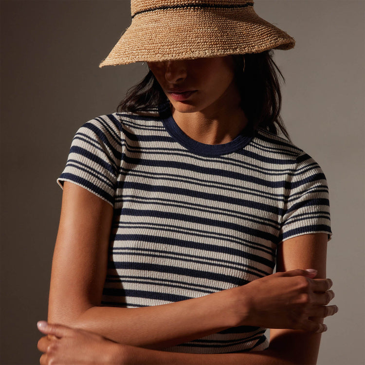 Stretch Linen Ribbed Tee in Canvas/Navy Stripe | James Perse Los Angeles