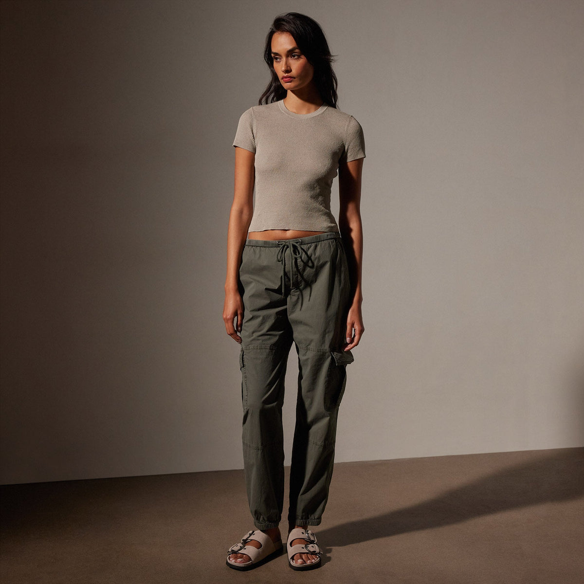Stretch Linen Ribbed Tee in Mineral | James Perse Los Angeles
