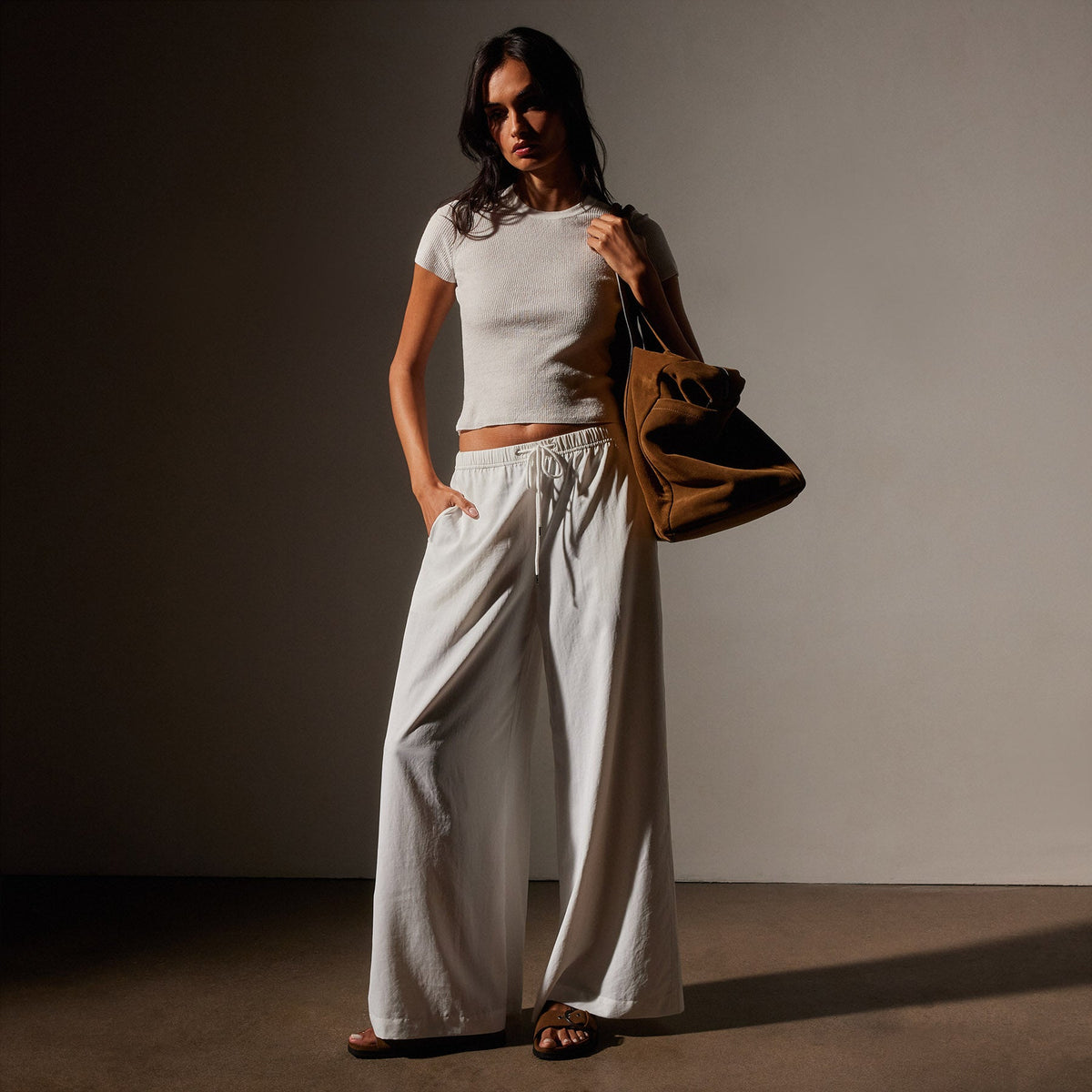 Stretch Linen Ribbed Tee in White | James Perse Los Angeles