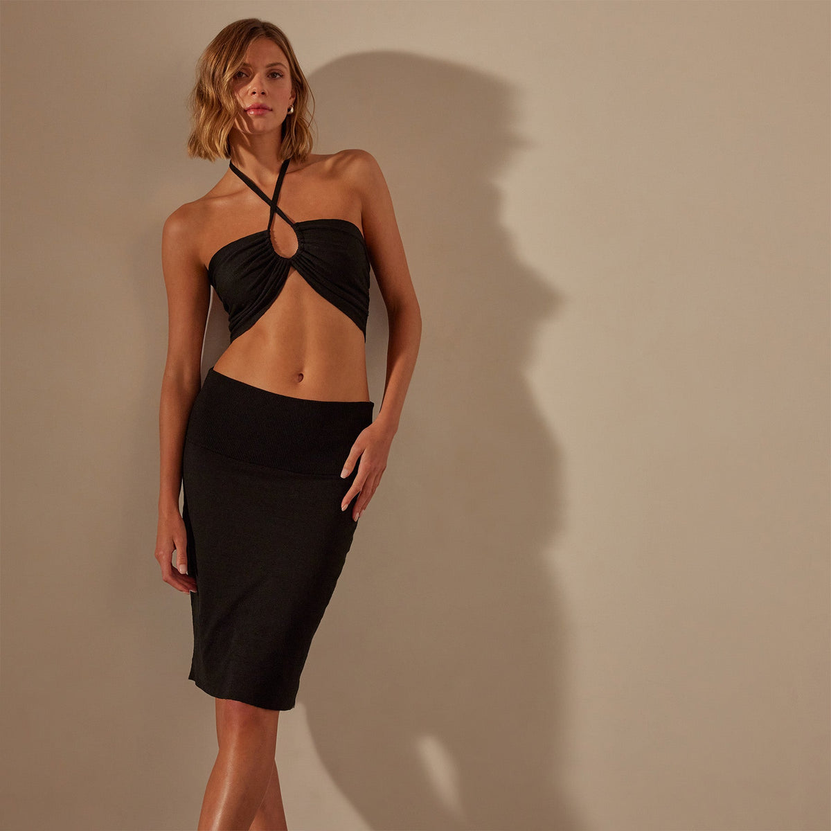 Stretch Linen Double Skirt in Black | James Perse Los Angeles