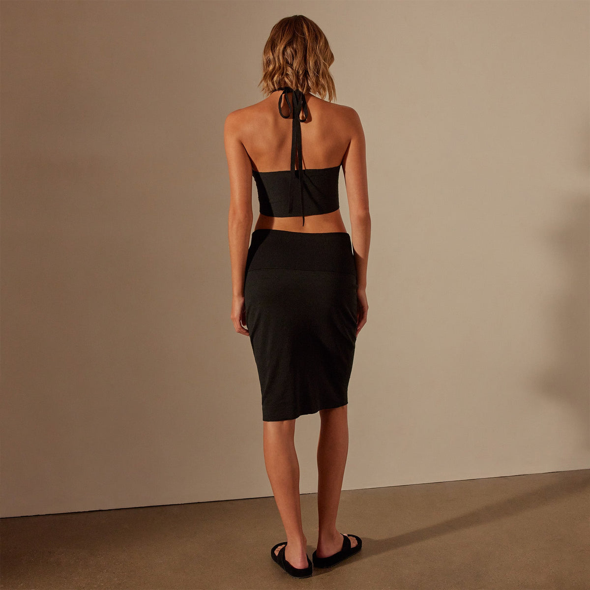 Stretch Linen Double Skirt in Black | James Perse Los Angeles