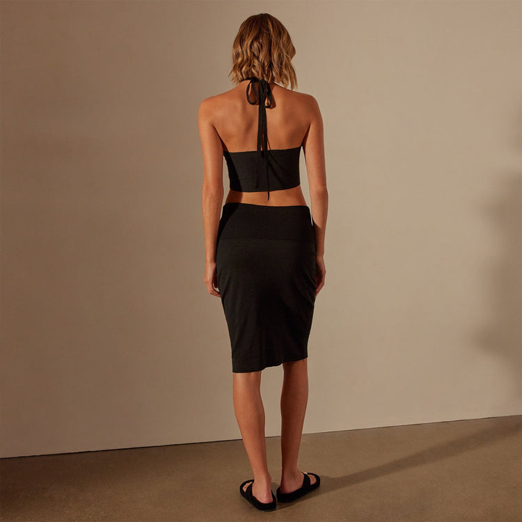 Stretch Linen Double Skirt in Black | James Perse Los Angeles
