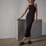 Cut Away Stretch Linen Rib Tank Dress - Black | James Perse Los Angeles