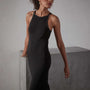Cut Away Stretch Linen Rib Tank Dress - Black | James Perse Los Angeles