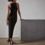 Cut Away Stretch Linen Rib Tank Dress - Black | James Perse Los Angeles