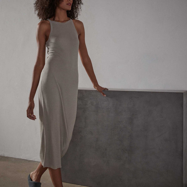 Cut Away Stretch Linen Rib Tank Dress - Mineral | James Perse Los Angeles