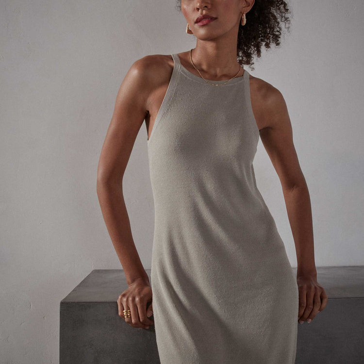 Cut Away Stretch Linen Rib Tank Dress - Mineral | James Perse Los Angeles