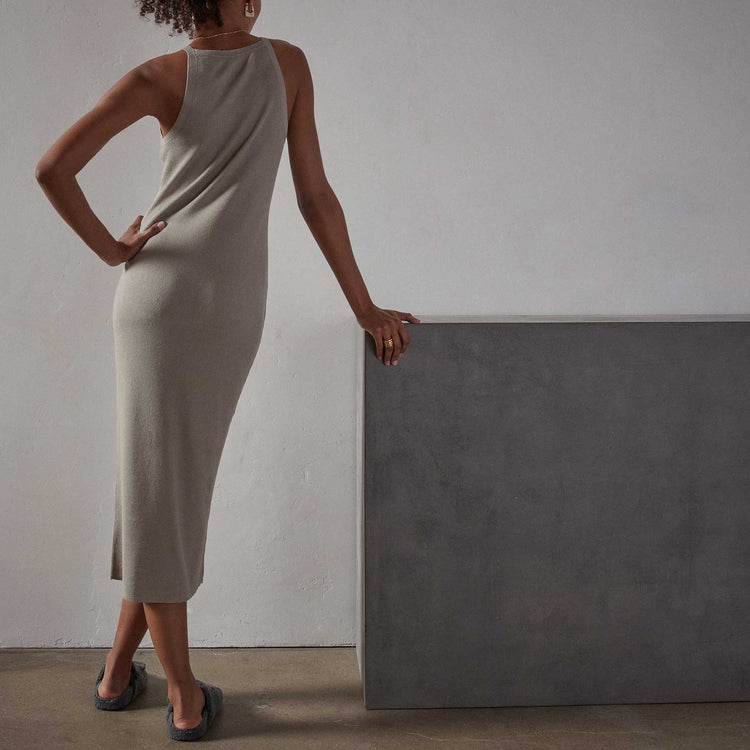 Cut Away Stretch Linen Rib Tank Dress - Mineral | James Perse Los Angeles