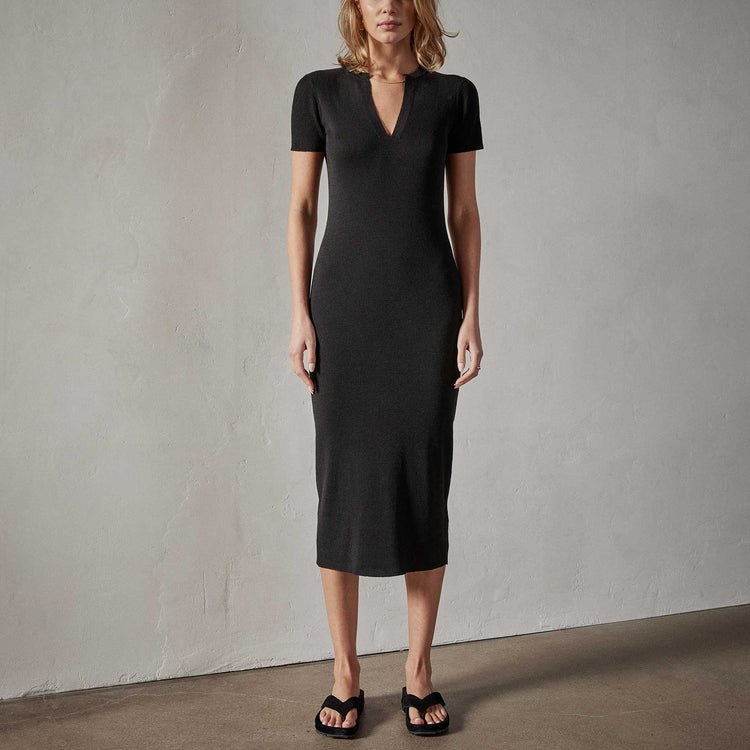 Split Front Knit Dress in Black | James Perse Los Angeles 